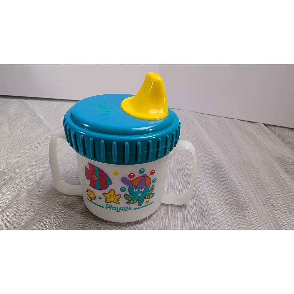 Playtex Vintage 1997 Sippy Cup Underwater Octopus White Blue Yellow Plastic